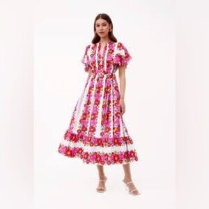 Beyond By Vera Leni midi Floral Pink and White Women's Dress